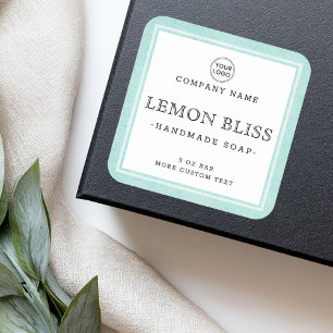 Light aqua blue border square product label