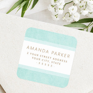 Light aqua blue borders return address labels