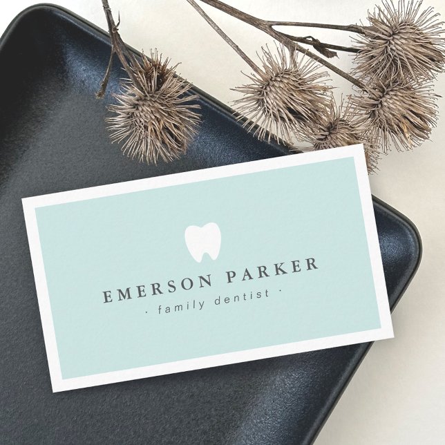 Light aqua blue dentist tooth logo modern business card (Creator Uploaded)