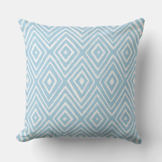 Light Aqua Blue Diamond Chevron Geometric Cushion (Front)