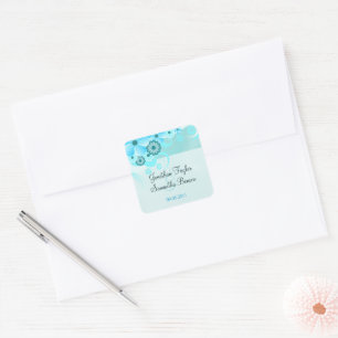 Light Aqua Blue Floral Save The Date Favour Sticke Square Sticker