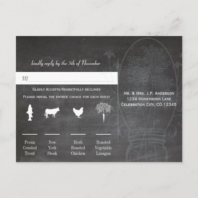 Light Aqua Blue Mason Jar Chalkboard Wedding Postcard (Back)