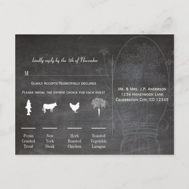 Light Aqua Blue Mason Jar Chalkboard Wedding Postcard (Back)