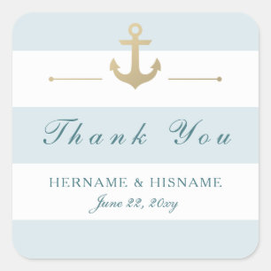 Light Aqua Blue Striped Thank You Favours Stickers