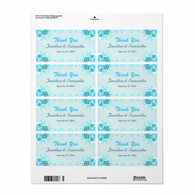 Light Aqua Blue Teal Floral Large Wedding Favor (Full Sheet)