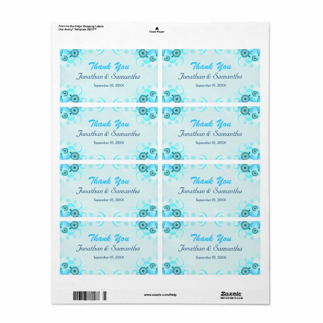 Light Aqua Blue Teal Floral Large Wedding Favour (Full Sheet)