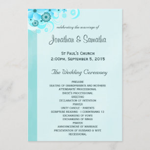Light Aqua Blue Turquoise Floral Wedding Program Programme