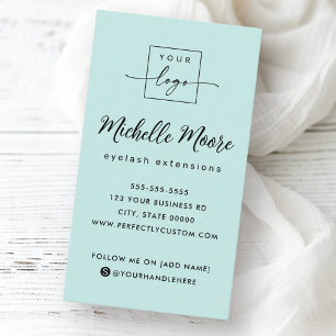 Light aqua blue vertical custom logo business card
