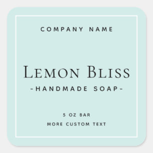 Light aqua blue white border square product label