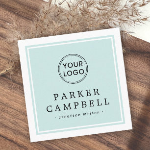 Light aqua blue white border your logo minimalist square business card