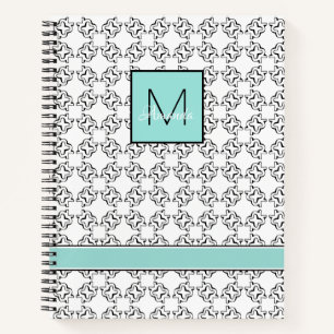 Light Aqua Box on Black & White Pattern Notebook