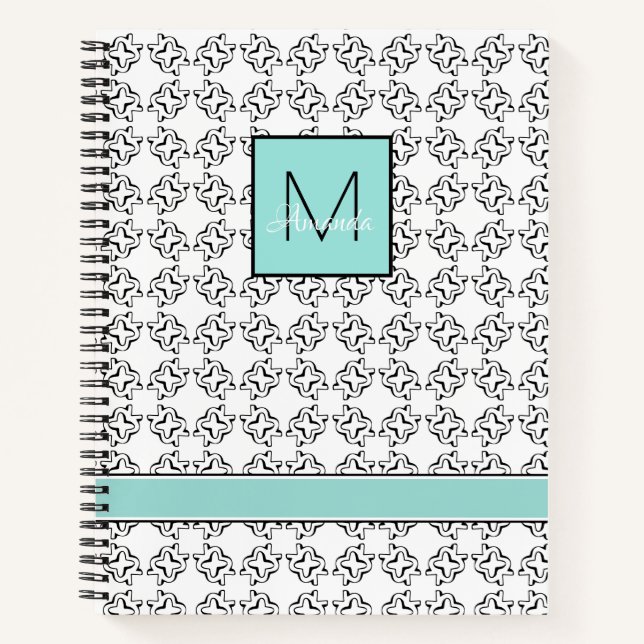 Light Aqua Box on Black & White Pattern Notebook (Front)