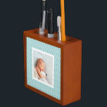 Light Aqua | Lattice Framed Photo Desk Organiser<br><div class="desc">Display two of your favourite photos with this handy desk organiser,  featuring a subtle turquoise aqua and white trellis pattern framing each of your photos. Chic colour palette is perfect for treasured photos of your baby boy or girl,  family or pet.</div>
