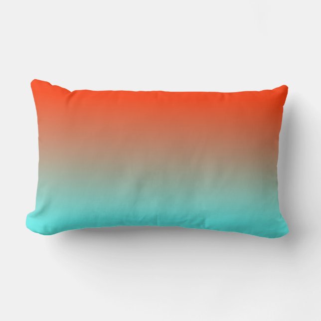 Light Aqua Orange Ombre Lumbar Cushion (Front)