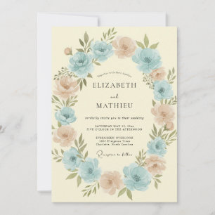 Light Aqua Peach Wreath Wedding Invitation
