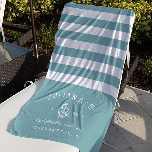 Light Aqua Personalised Bachelorette Weekend Beach Towel (Creator Uploaded)