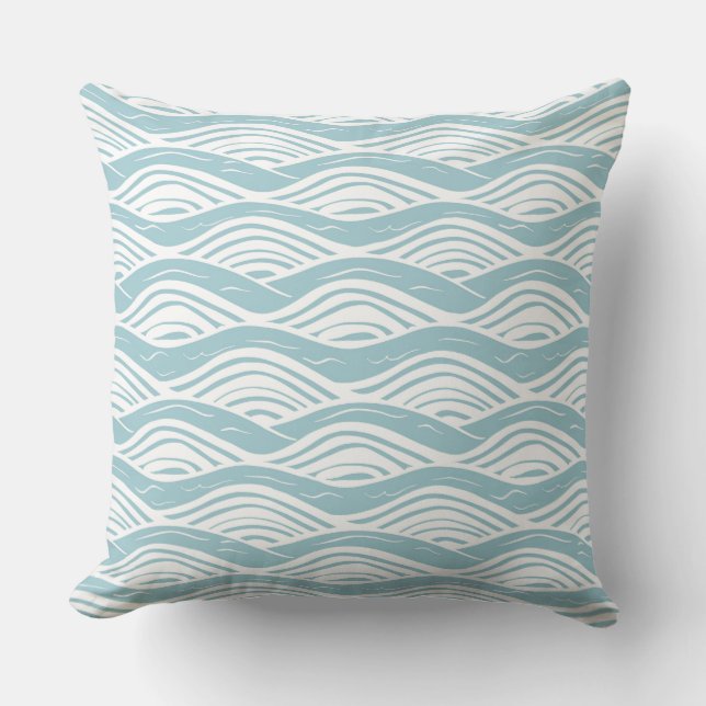Light Aqua & White Ocean Waves Throw Pillow (Front)