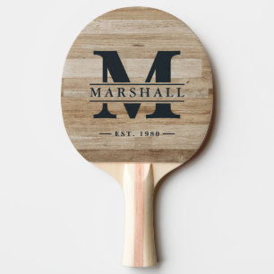 Light Ash Wood Monogram & Name Overlay Ping Pong Paddle