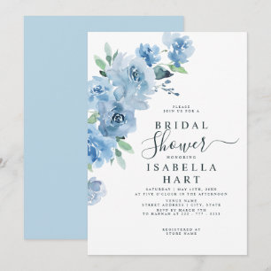 Light Baby Blue Botanical Floral Bridal Shower Invitation