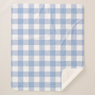 Light Baby Blue Buffalo Check Plaid Farmhouse Sherpa Blanket