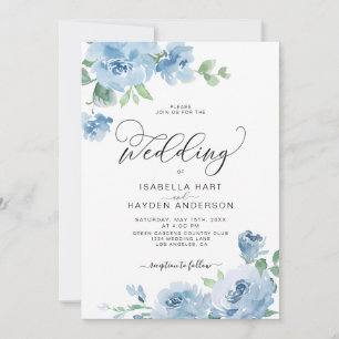 Light Baby Blue Elegant Floral Botanical Wedding Invitation