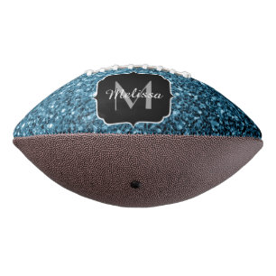Light baby blue faux glitter sparkle Monogram name American Football