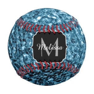Light baby blue faux glitter sparkle Monogram name Baseball