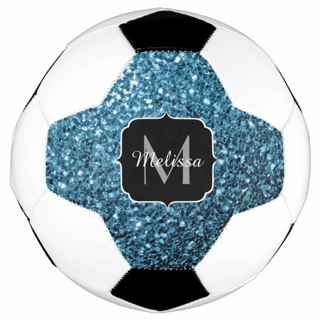 Light baby blue faux glitter sparkle Monogram name Football (Front)