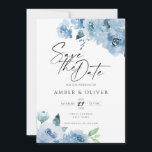 Light Baby Blue Floral Flowers Boho Save The Date Invitation<br><div class="desc">Floral watercolor wedding save the date card. Elegant floral save the date card featuring beautiful hand painted watercolor flowers and greenery in light pastel baby blue with elegant calligraphy script. Modern floral wedding save the date card. You can personalise the wording, font style, colour and size in front and back...</div>