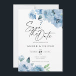 Light Baby Blue Floral Flowers Boho Save The Date Invitation<br><div class="desc">Floral watercolor wedding save the date card. Elegant floral save the date card featuring beautiful hand painted watercolor flowers and greenery in light pastel baby blue with elegant calligraphy script. Modern floral wedding save the date card. You can personalise the wording, font style, colour and size in front and back...</div>