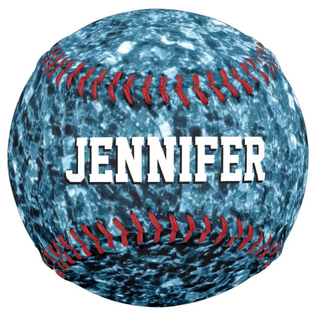 Light baby blue glitter sparkles Your name Team Softball (Back)