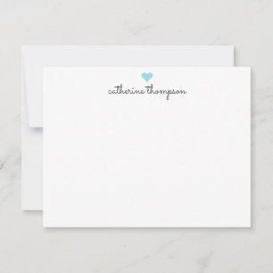 Light Baby Blue Heart Feminine Script Girly Stripe Card