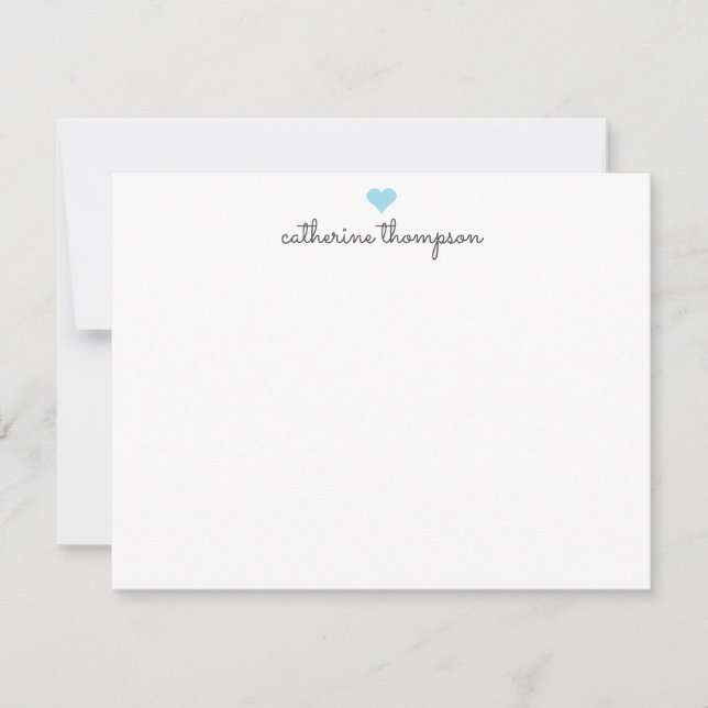 Light Baby Blue Heart Feminine Script Girly Stripe Card (Front)