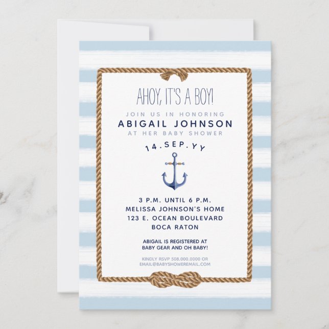 Light Baby Blue Nautical Infinity Knot Baby Shower Invitation (Front)