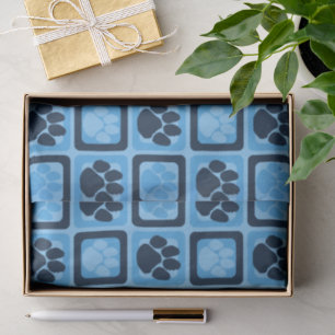 Light Baby Blue & Navy Blue Repeating Pawprint  Tissue Paper
