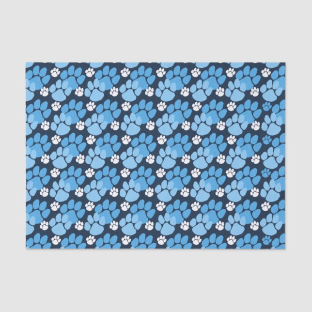 Light Baby Blue & Navy Blue Small Pawprints Tissue Paper (Front)