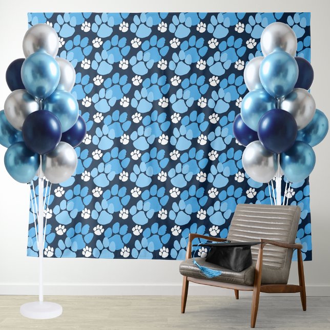 Light Baby Blue & Navy Repeating Pawprint Backdrop Tapestry (Baby Blue and Navy Blue Pawprint Repeating Background for Photo booths, backdrops and more!)