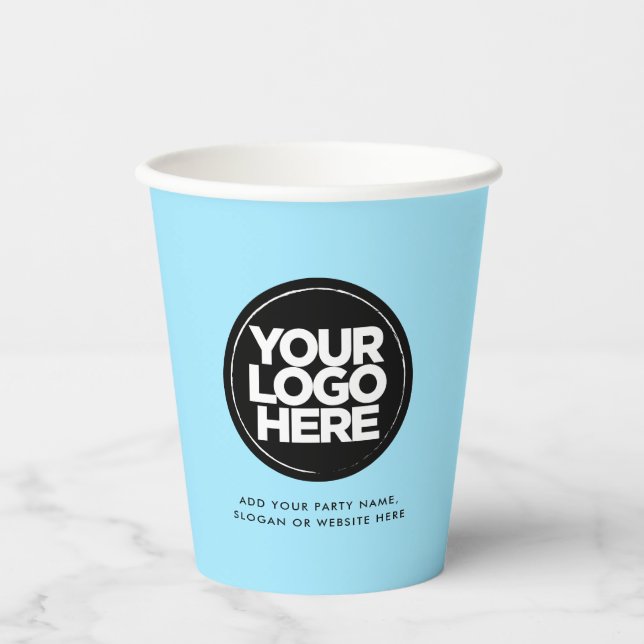 Light Baby Blue | Personalised Logo and Text Paper Cups (Front)