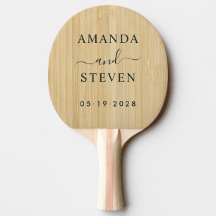 Light Bamboo Couple Names with Wedding Date Ping Pong Paddle