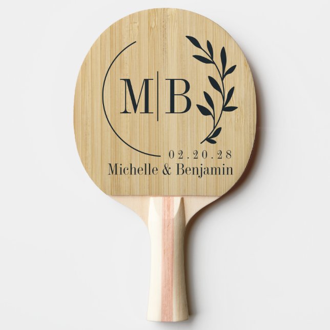Light Bamboo Leaf Wedding Monogram Ping Pong Paddle (Back)