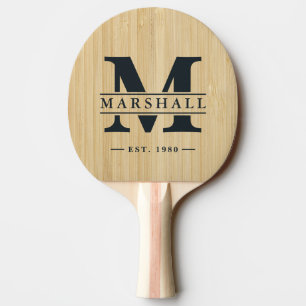 Light Bamboo Monogram & Name Overlay Ping Pong Paddle