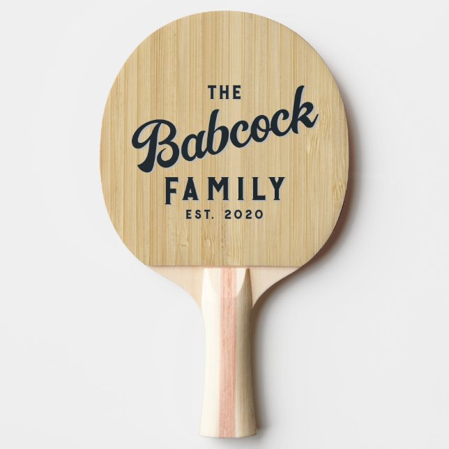 Light Bamboo Retro Family Name & Year Ping Pong Paddle (Front)