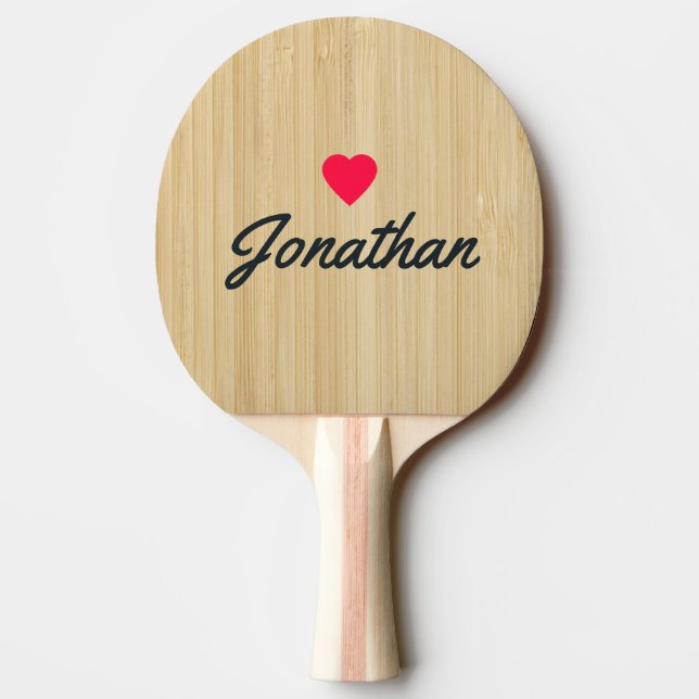 Light Bamboo Vintage Heart Signature Ping Pong Paddle (Back)