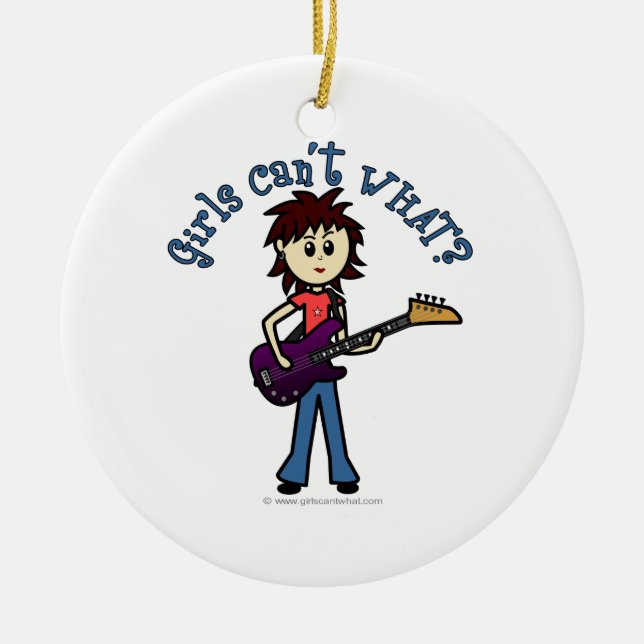 Light Bass Guitar Girl Ceramic Tree Decoration (Front)
