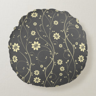 Light Beige And Grey Delicate Flowers Round Cushion
