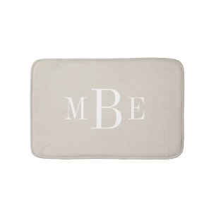 Light Beige and White Classic 3 Letter Monogram Bath Mat