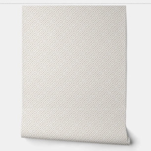 Light Beige and White Greek Key Pattern Wallpaper
