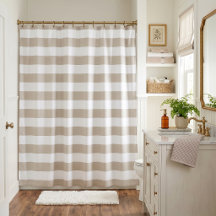 Light Beige and White Stripes Shower Curtain