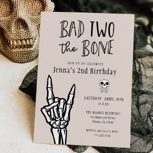 Light Beige Bad Two The Bone 2nd Birthday Party Invitation