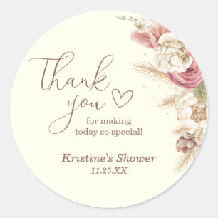 Light Beige Boho Floral Thank You Baby Shower Classic Round Sticker